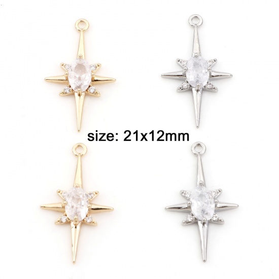 Imagen de Latón Galaxia Colgantes Charms Estrella Oro Real Chapado Claro Circón Artificial 21mm x 12mm, 2 Unidades