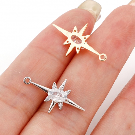 Imagen de Latón Galaxia Colgantes Charms Estrella Oro Real Chapado Claro Circón Artificial 21mm x 12mm, 2 Unidades