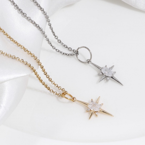 Imagen de Latón Galaxia Colgantes Charms Estrella Oro Real Chapado Claro Circón Artificial 21mm x 12mm, 2 Unidades
