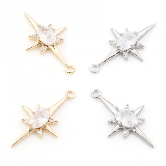 Imagen de Latón Galaxia Colgantes Charms Estrella Oro Real Chapado Claro Circón Artificial 21mm x 12mm, 2 Unidades