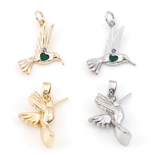 Imagen de Latón Colgantes Charms Hummingbird Oro Real Chapado 2 Unidades