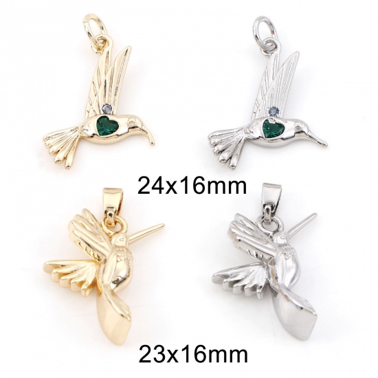 Imagen de Latón Colgantes Charms Hummingbird Oro Real Chapado 2 Unidades