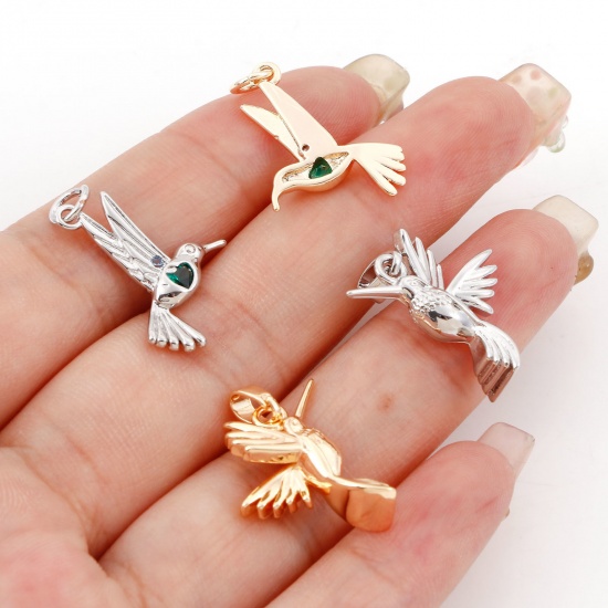 Imagen de Latón Colgantes Charms Hummingbird Oro Real Chapado 2 Unidades