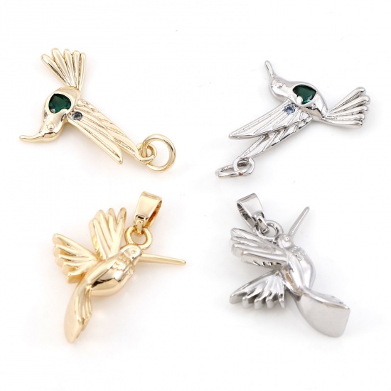 Imagen de Latón Colgantes Charms Hummingbird Oro Real Chapado 2 Unidades