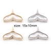 Picture of Natural Shell & Brass Micro Pave Charms Real Gold Plated Whale Tail 15mm x 10mm