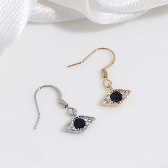 Image de Breloques Micro Pave en Laiton œil Plaqué Or Véritable à Zircone Cubique Clair & Noir 12mm x 9mm, 2 Pcs