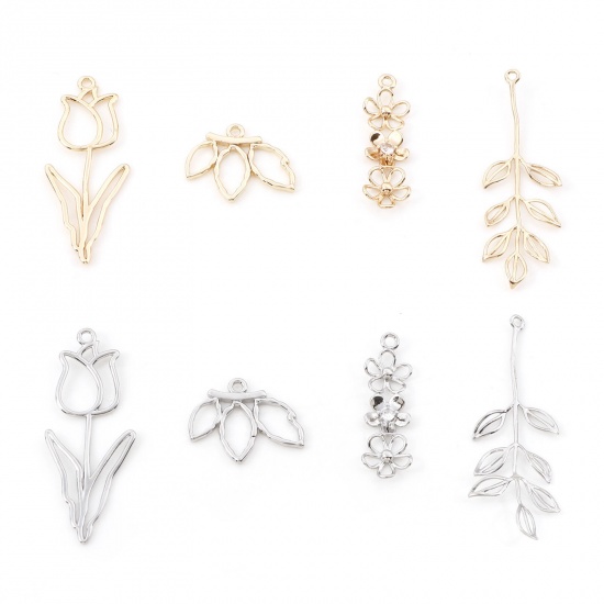 Picture of Brass Pendants Real Gold Plated Flower Leaf Hollow
