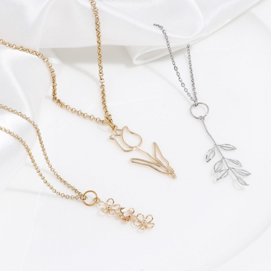 Picture of Brass Pendants Real Gold Plated Flower Leaf Hollow