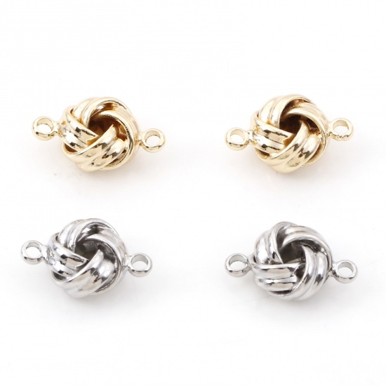 Immagine di Ottone Pendenti Charms Connettori Accessori Nodo Oro riempito 3D 13mm x 8mm, 2 Pz                                                                                                                                                                             