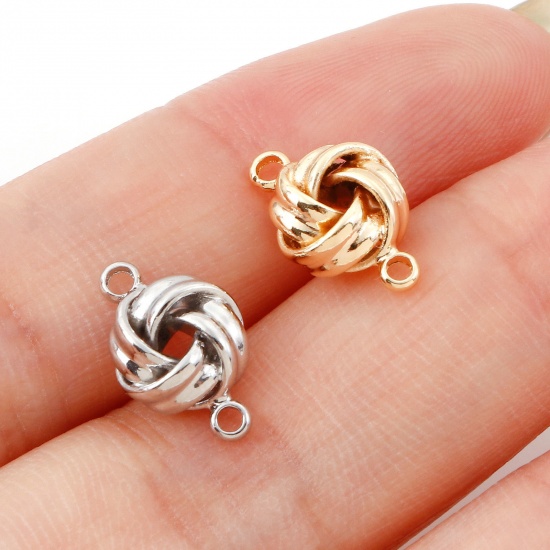 Immagine di Ottone Pendenti Charms Connettori Accessori Nodo Oro riempito 3D 13mm x 8mm, 2 Pz                                                                                                                                                                             