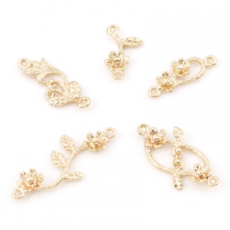 Ottone Pendenti Charms Connettori Accessori Le foglie del Fiore 18K Vero Oro Placcato 3D 5 Pz