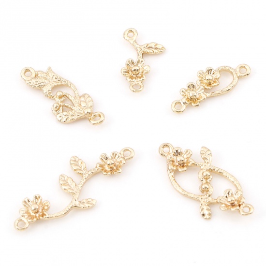 Immagine di Ottone Pendenti Charms Connettori Accessori Le foglie del Fiore 18K Vero Oro Placcato 3D 5 Pz