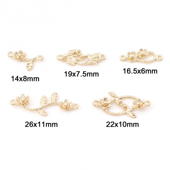 Immagine di Ottone Pendenti Charms Connettori Accessori Le foglie del Fiore 18K Vero Oro Placcato 3D 5 Pz