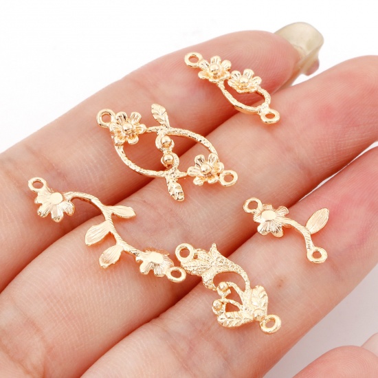 Immagine di Ottone Pendenti Charms Connettori Accessori Le foglie del Fiore 18K Vero Oro Placcato 3D 5 Pz