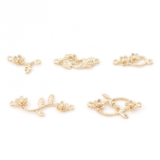 Immagine di Ottone Pendenti Charms Connettori Accessori Le foglie del Fiore 18K Vero Oro Placcato 3D 5 Pz