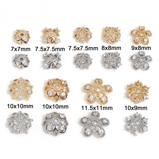 Immagine di Ottone Coppette Copriperla Fiore Oro riempito Trasparente Cubic Zirconiae 3 Pz                                                                                                                                                                                