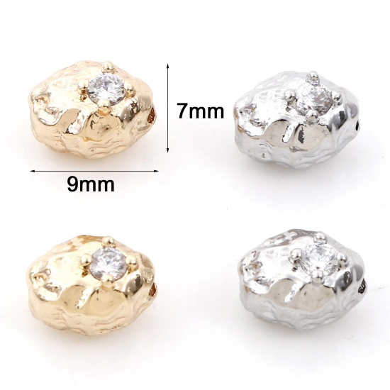 Picture of Brass Beads For DIY Jewelry Making Multicolor Oval Clear Cubic Zirconia