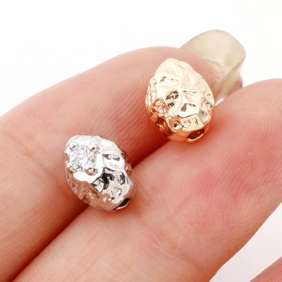 Picture of Brass Beads For DIY Jewelry Making Multicolor Oval Clear Cubic Zirconia