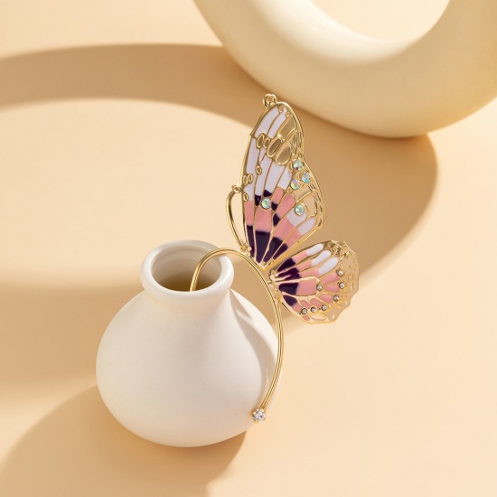 Bild von Insekt Voll-Ohr Ohrring Clip für Linkes Ohr Vergoldet Bunt Schmetterling Flügel Transparent Strass 1 Stück