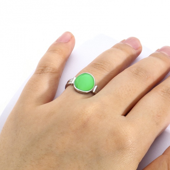 Immagine di Ecologico 304 Acciaio Inossidabile Aperto Regolabile Anello Tono Argento Ovale Smalto 16.9mm (taglia di US: 6.5), 1 Pz