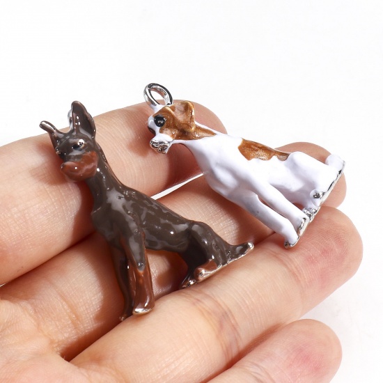 Picture of Zinc Based Alloy Pendants Silver Tone Multicolor Dog Animal 3D Enamel