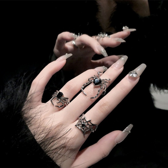Picture of Y2K Open Adjustable Rings Silver Tone Halloween Spider Animal
