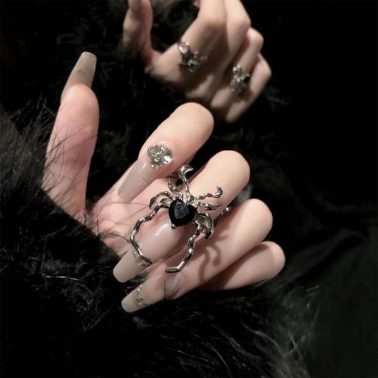 Picture of Y2K Open Adjustable Rings Silver Tone Halloween Spider Animal