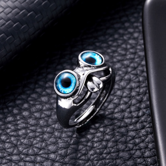 Picture of Retro Open Adjustable Rings Antique Silver Color Multicolor Frog Animal