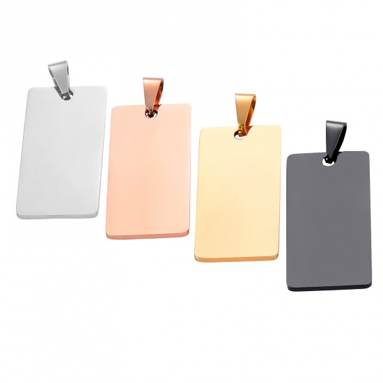 Picture of 201 Stainless Steel Blank Stamping Tags Charm Pendant Rectangle Mirror Polishing 20mm x 40mm