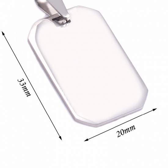 Immagine di 201 Acciaio Inossidabile Etichette di Stampaggio Vuote Ciondoli Rettangolo Lucidatura a Specchio 20mm x 33mm , 1 Pz