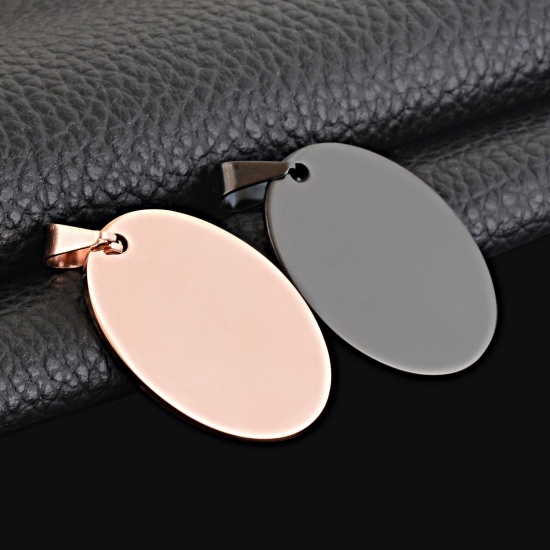 Picture of 201 Stainless Steel Blank Stamping Tags Charm Pendant Oval Mirror Polishing 25mm x 35mm