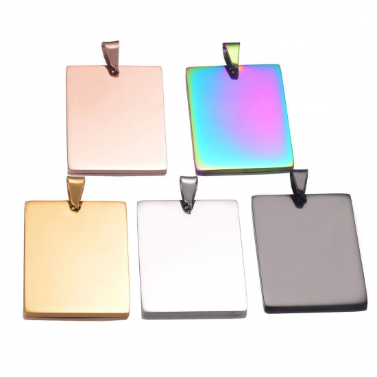 Picture of 201 Stainless Steel Blank Stamping Tags Charm Pendant Rectangle Mirror Polishing 28mm x 40mm