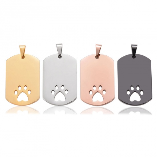 Picture of 201 Stainless Steel Blank Stamping Tags Pendants Rectangle Paw Print Mirror Polishing 28mm x 45mm