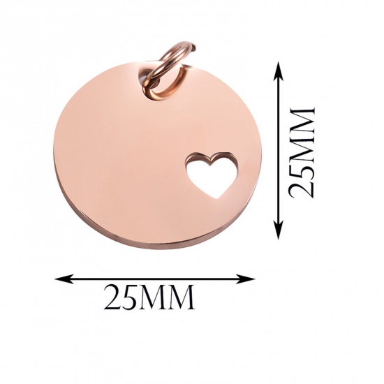 Picture of 201 Stainless Steel Blank Stamping Tags Pendants Round Heart Mirror Polishing 25mm Dia.