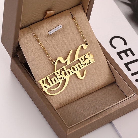 Picture of 304 Stainless Steel Customized Name Necklace Personalized Letter Pendant Gold Plated 45cm(17 6/8") long