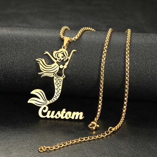 Immagine di 304 Acciaio Inossidabile Collana con Nome Personalizzato Ciondolo con Lettera Personalizzata Oro Placcato 40cm Lunghezza, 1 Pz