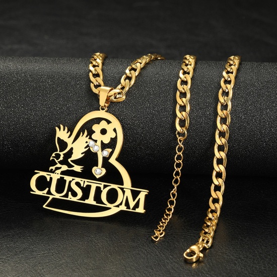 Immagine di 304 Acciaio Inossidabile Collana con Nome Personalizzato Ciondolo con Lettera Personalizzata Oro Placcato 40cm Lunghezza, 1 Pz