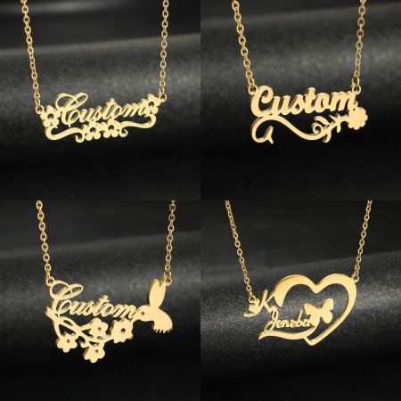 1 本 304ステンレス鋼 カスタマイズ 名入れネックレス 名前入り ネーム レターペンダント 金メッキ 52cm長さ、