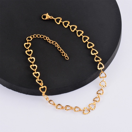 Picture of 304 Stainless Steel Handmade Link Chain Bracelets 18K Gold Plated Geometric 18cm(7 1/8") long