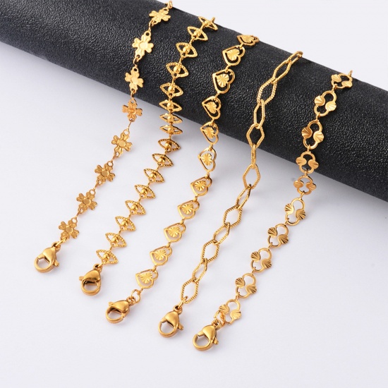 Picture of 304 Stainless Steel Handmade Link Chain Bracelets 18K Gold Plated Geometric 18cm(7 1/8") long