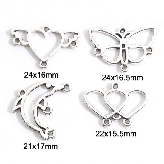 Picture of Zinc Based Alloy Chandelier Connectors Antique Silver Color Heart Butterfly Hollow