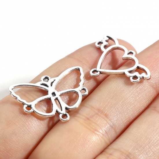 Picture of Zinc Based Alloy Chandelier Connectors Antique Silver Color Heart Butterfly Hollow