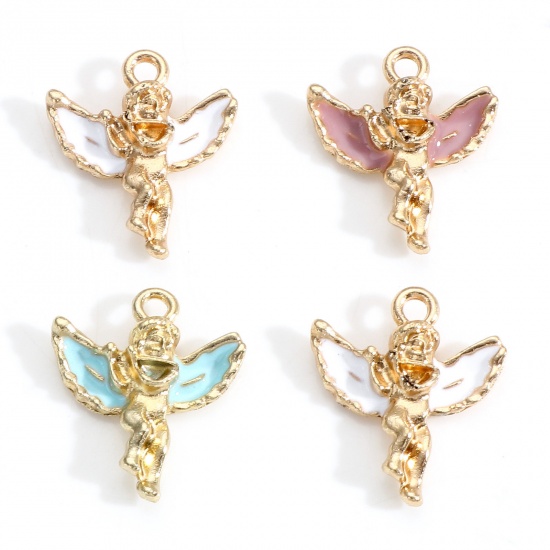Picture of Zinc Based Alloy Religious Charms Gold Plated Multicolor Angel Wing Enamel 19mm x 16mm
