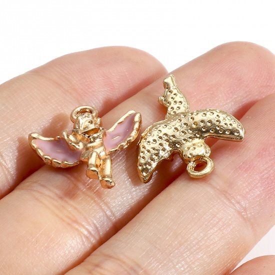Picture of Zinc Based Alloy Religious Charms Gold Plated Multicolor Angel Wing Enamel 19mm x 16mm