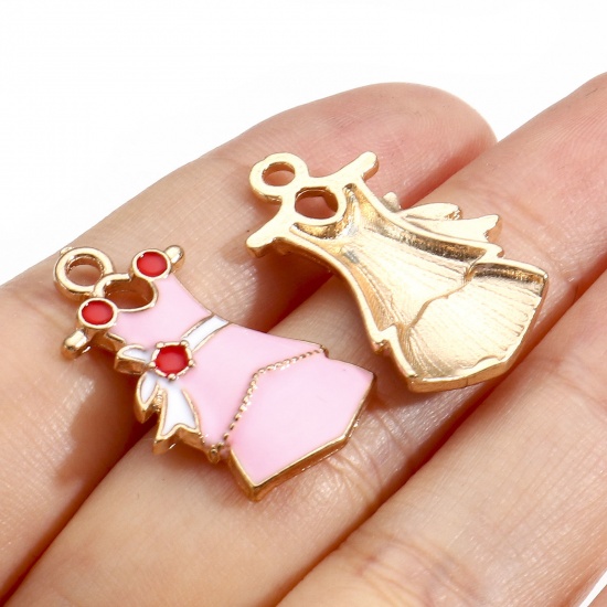 Picture of Zinc Based Alloy Clothes Charms Gold Plated Multicolor Dress Dot Enamel