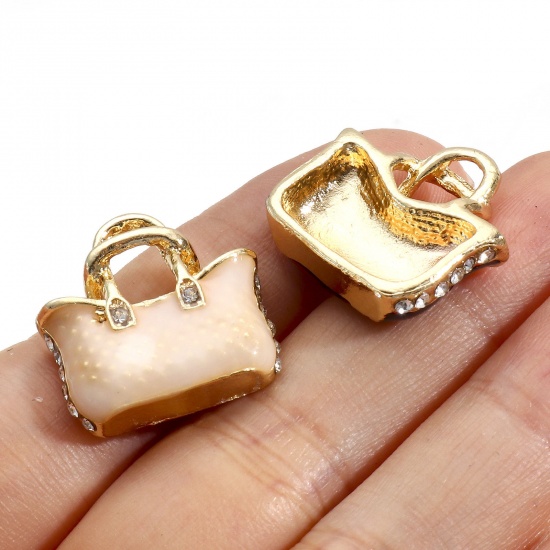 Picture of Zinc Based Alloy Clothes Charms Gold Plated Multicolor Handbag Enamel 20mm x 20mm