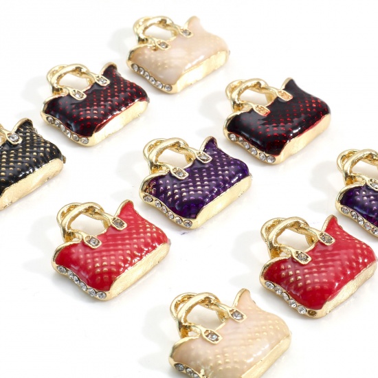 Picture of Zinc Based Alloy Clothes Charms Gold Plated Multicolor Handbag Enamel 20mm x 20mm