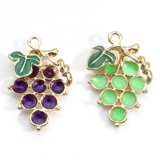 Picture of Zinc Based Alloy Charms Gold Plated Multicolor Grape Fruit Enamel 28mm x 18mm