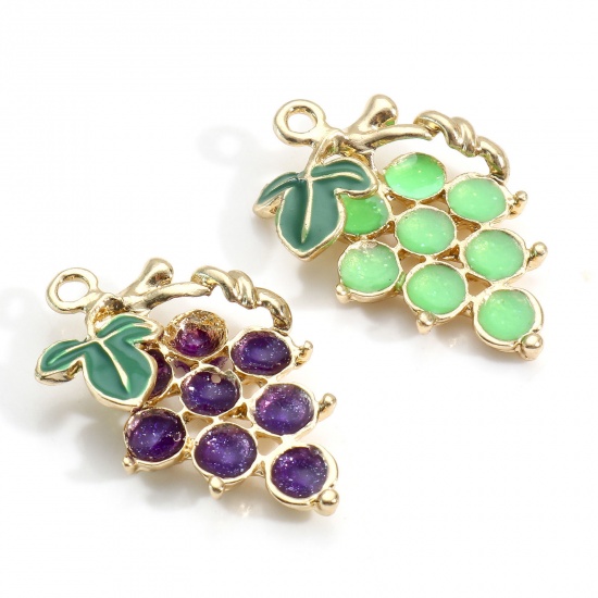 Picture of Zinc Based Alloy Charms Gold Plated Multicolor Grape Fruit Enamel 28mm x 18mm