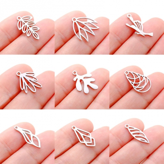 Picture of 304 Stainless Steel Flora Collection Charms Leaf Hollow